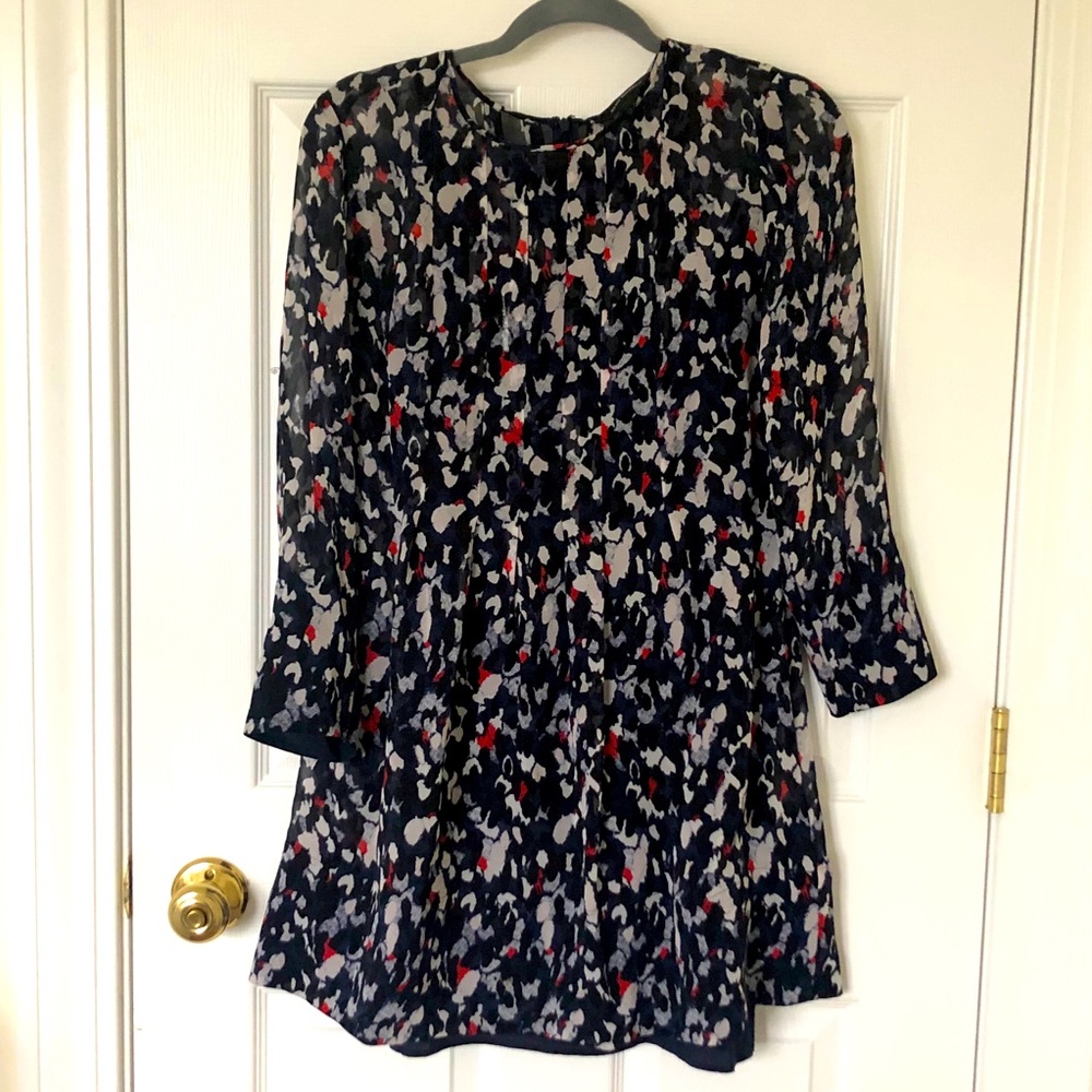 Club Monaco Navy Printed Silk Dress (Delaynee)
